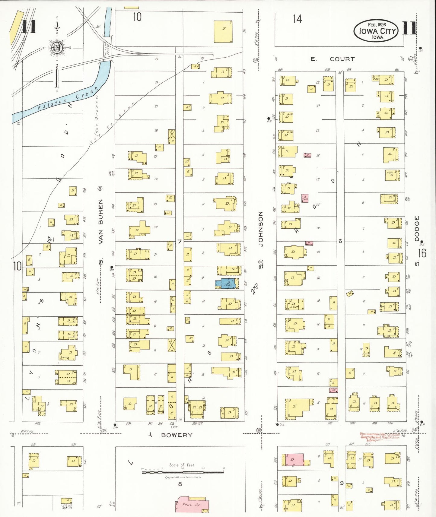 Sanborn Fire Insurance Map from Iowa City, Johnson County, Iowa (1926), Sheet #0011 - Historic Sanborn Fire Insurance Map Print, vintage old map wall art