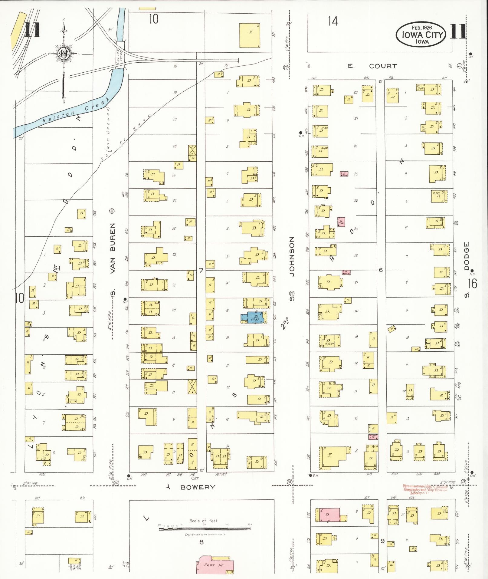 Sanborn Fire Insurance Map from Iowa City, Johnson County, Iowa (1926), Sheet #0011 - Historic Sanborn Fire Insurance Map Print, vintage old map wall art