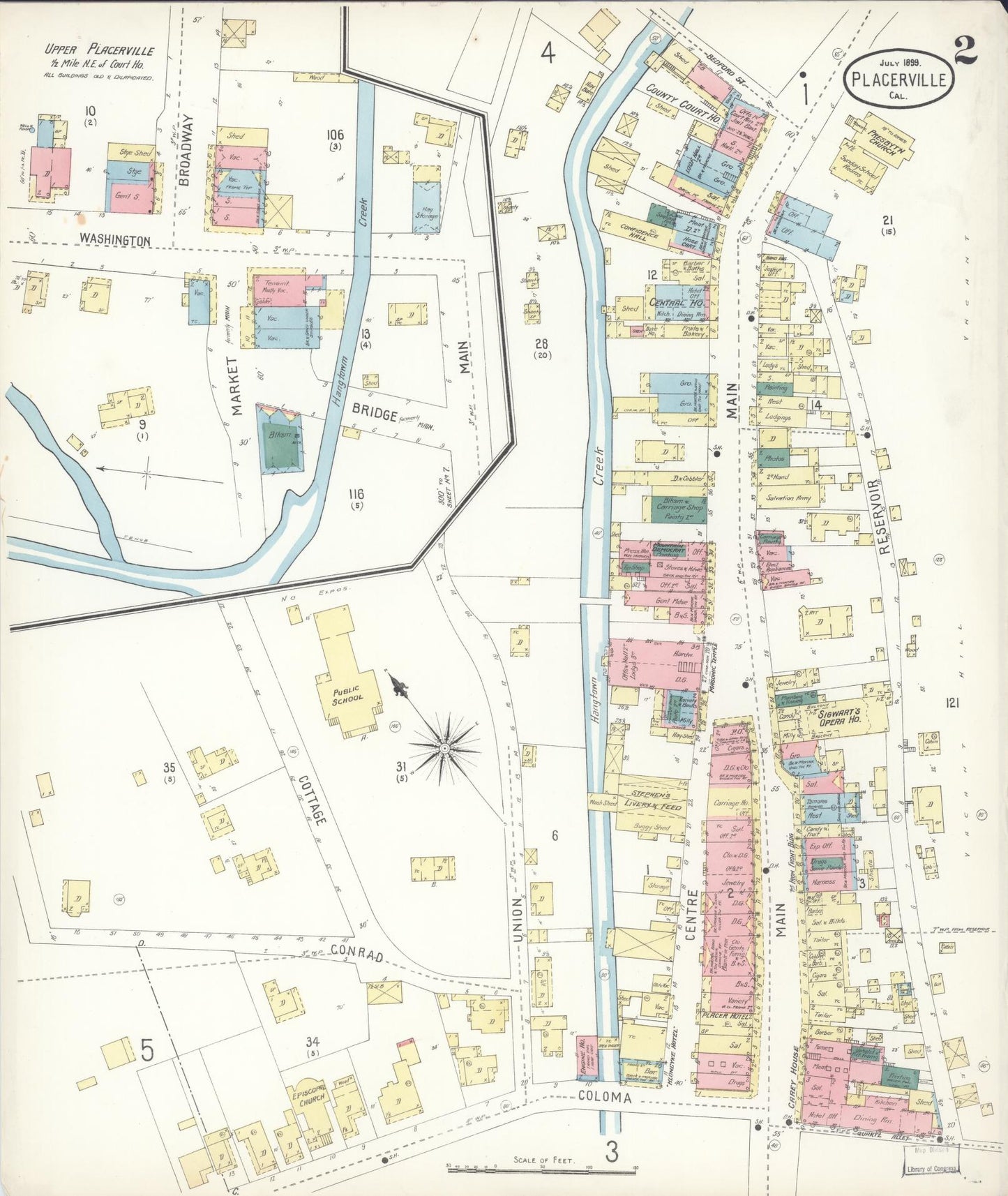 Sanborn Fire Insurance Map from Placerville, El Dorado County, California (1899), Sheet #0002 - Complete Map Set gallery image, historic Sanborn map, vintage wall art, California California