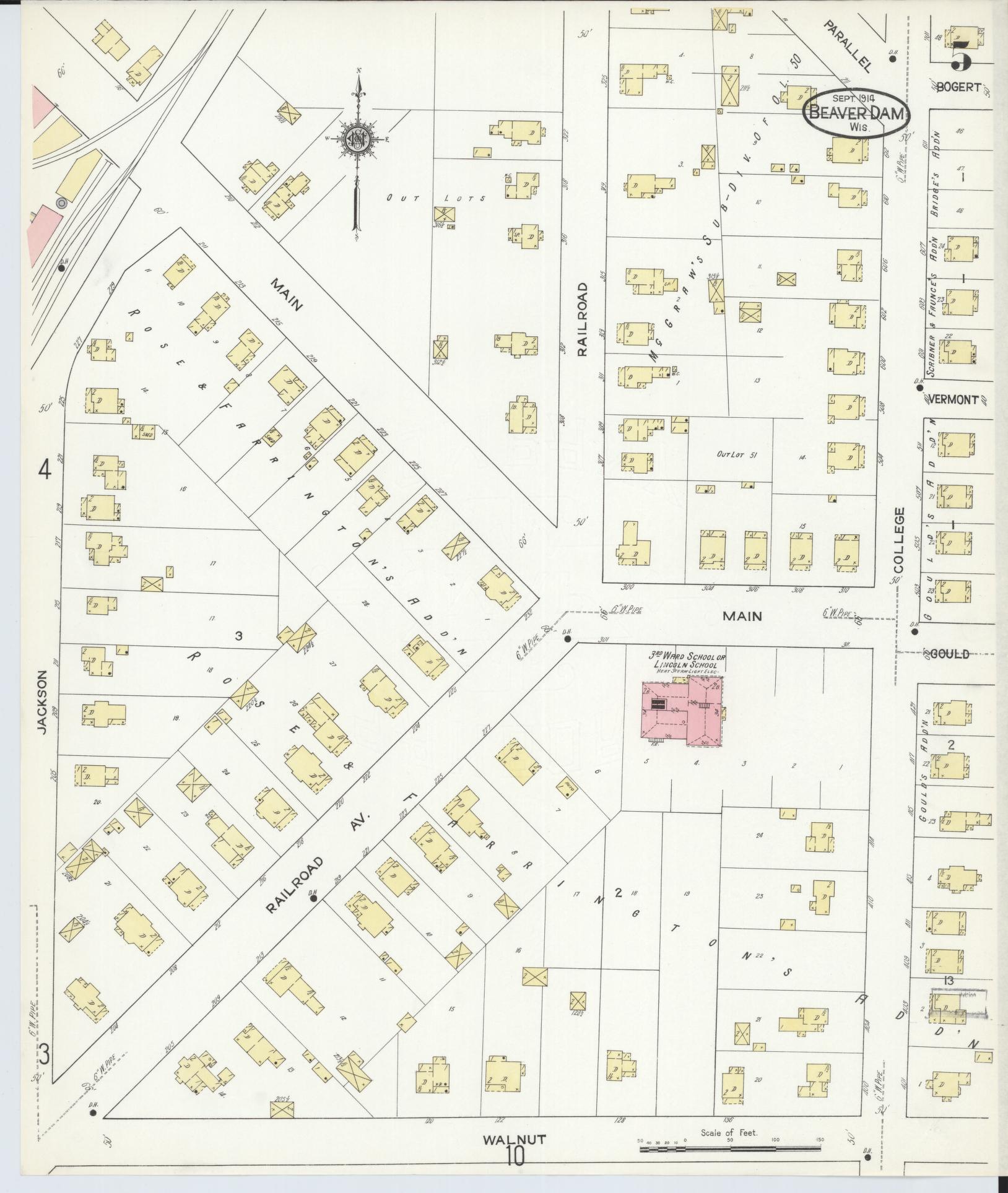 Sanborn Fire Insurance Map from Beaver Dam, Dodge County, Wisconsin (1914), Sheet #0005 - Historic Sanborn Fire Insurance Map Print, vintage old map wall art, antique decor, genealogy gift, Wisconsin Wisconsin map
