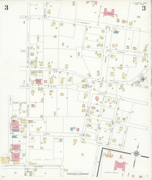 Sanborn Fire Insurance Map from Livingston, Overton County, Tennessee (1933), Sheet #0003 - Historic Sanborn Fire Insurance Map Print, vintage old map wall art, antique decor, genealogy gift, Tennessee Tennessee map