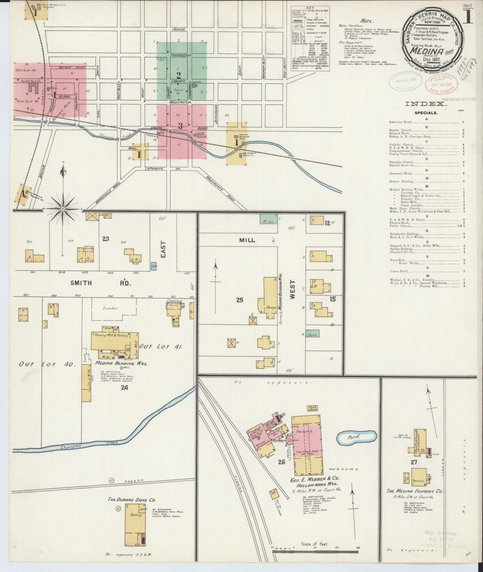 Sanborn Fire Insurance Map from Medina, Medina County, Ohio (1897), Sheet #0001 - Complete Map Set gallery image, historic Sanborn map, vintage wall art, Ohio Ohio