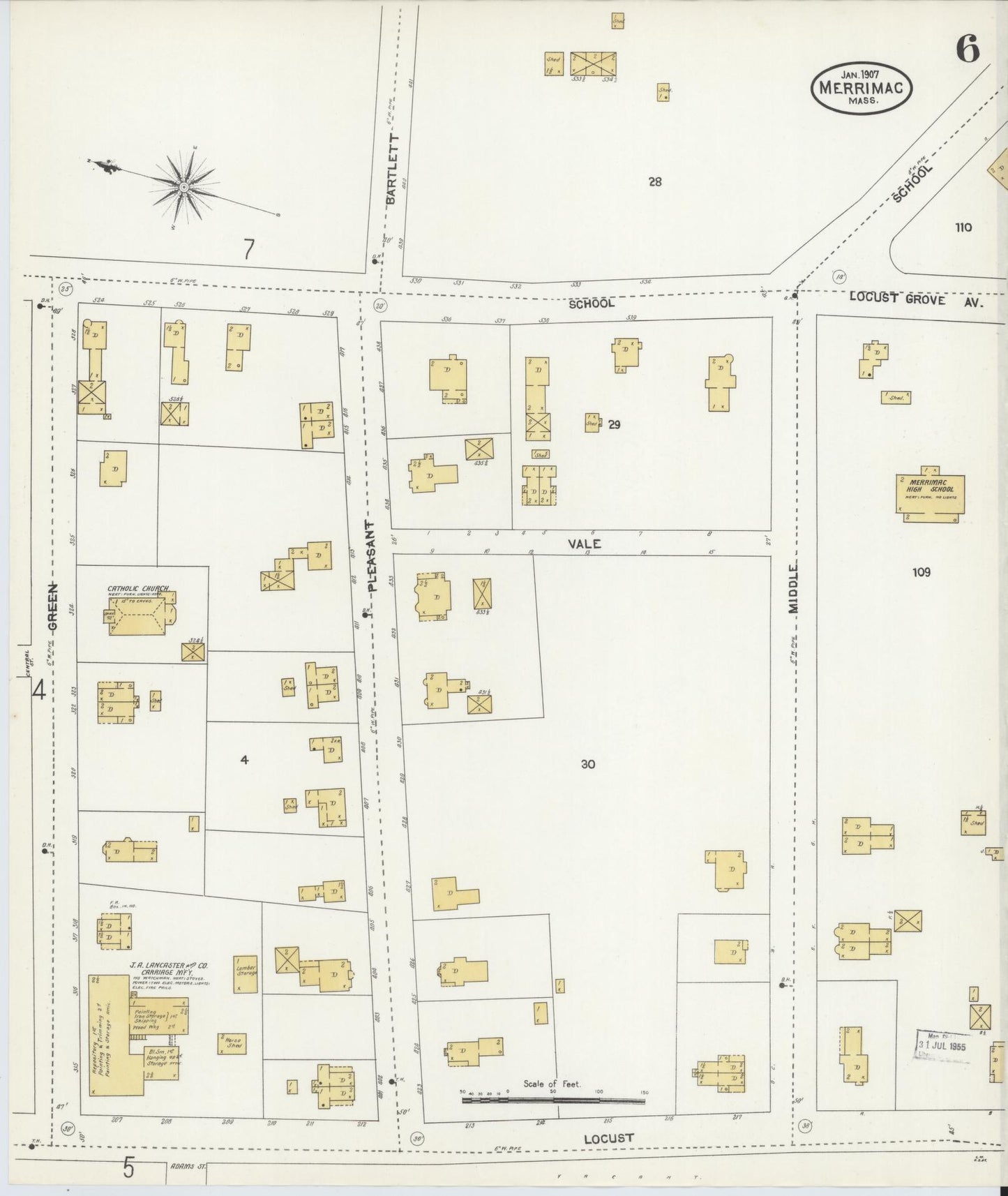 Sanborn Fire Insurance Map from Merrimac, Essex County, Massachusetts (1907), Sheet #0006 - Complete Map Set gallery image, historic Sanborn map, vintage wall art, Massachusetts Massachusetts