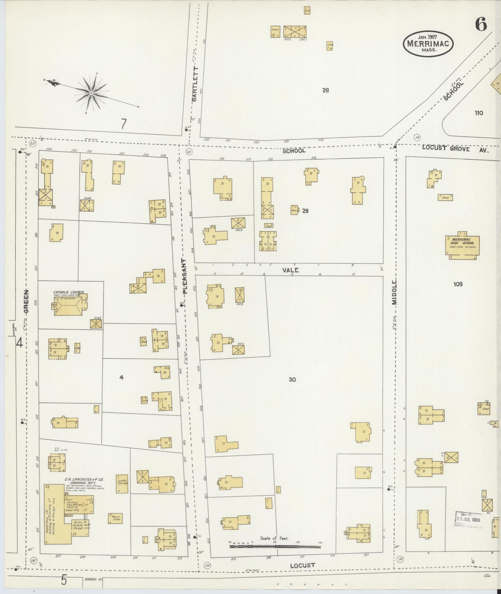 Sanborn Fire Insurance Map from Merrimac, Essex County, Massachusetts (1907), Sheet #0006 - Complete Map Set gallery image, historic Sanborn map, vintage wall art, Massachusetts Massachusetts