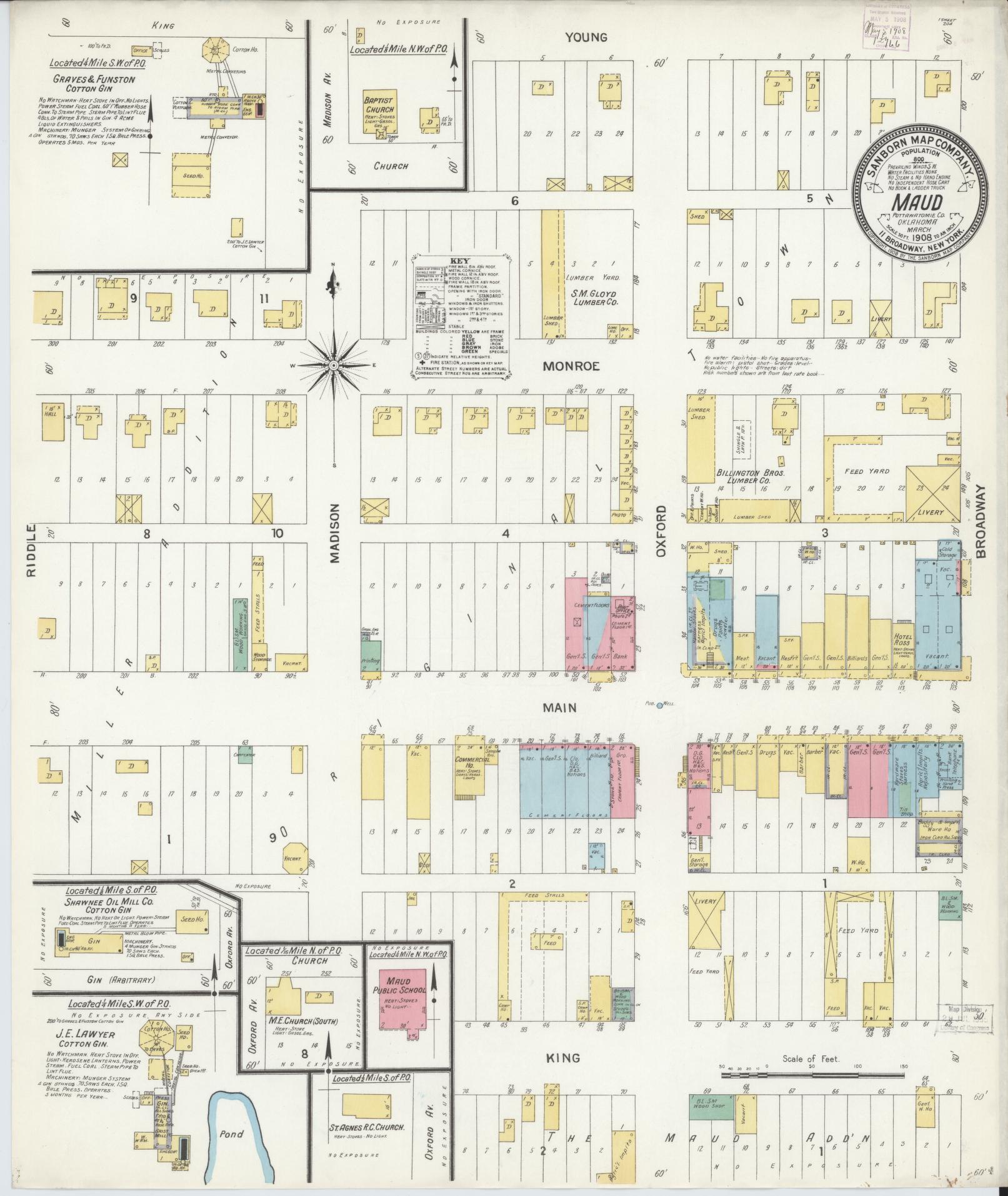 Sanborn Fire Insurance Map from Maud, Pottawatomie County, Oklahoma. (1908) – Historic Sanborn Fire Insurance Map Print