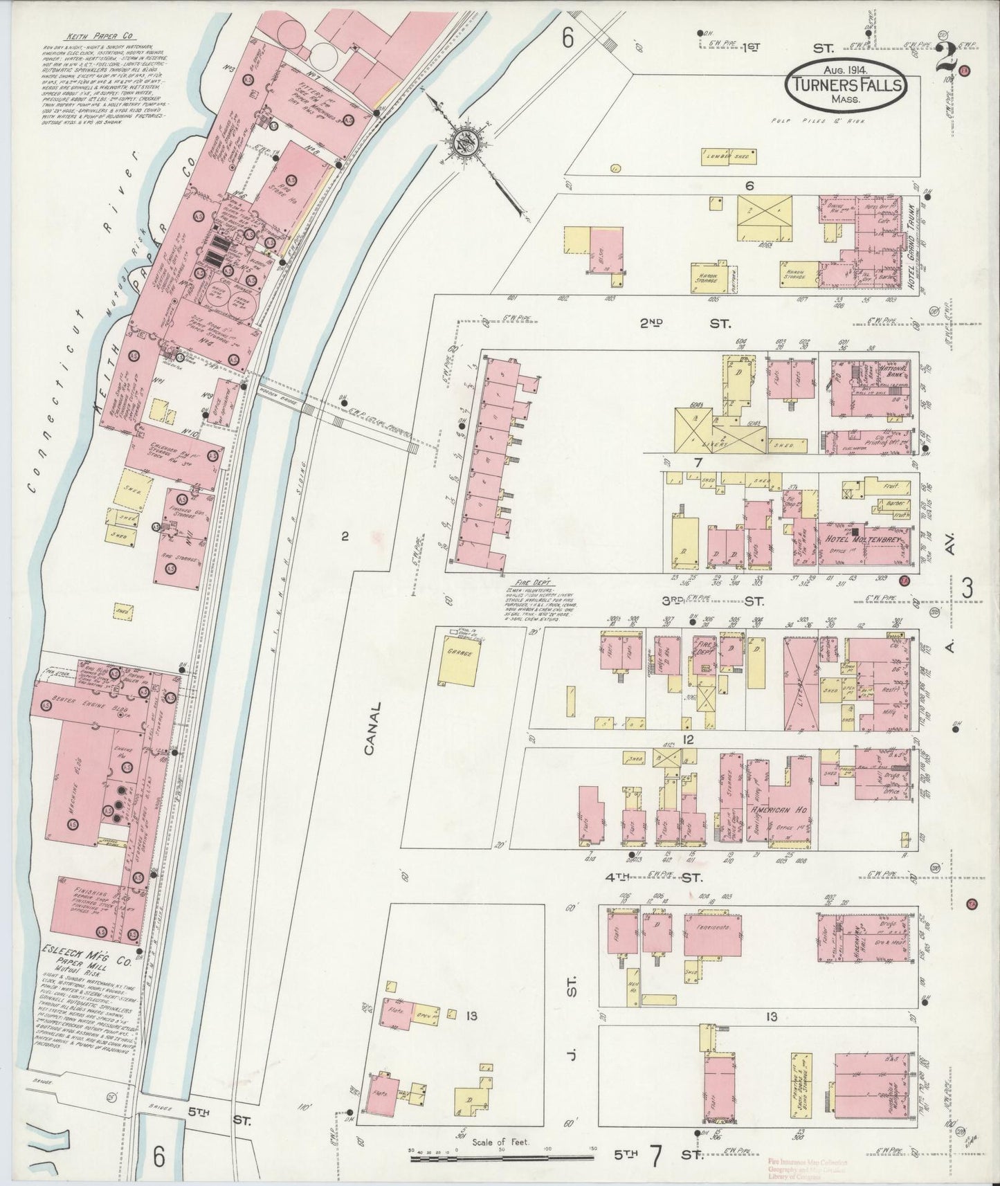 Sanborn Fire Insurance Map from Turners Falls, Franklin County, Massachusetts (1914), Sheet #0002 - Complete Map Set gallery image, historic Sanborn map, vintage wall art, Massachusetts Massachusetts