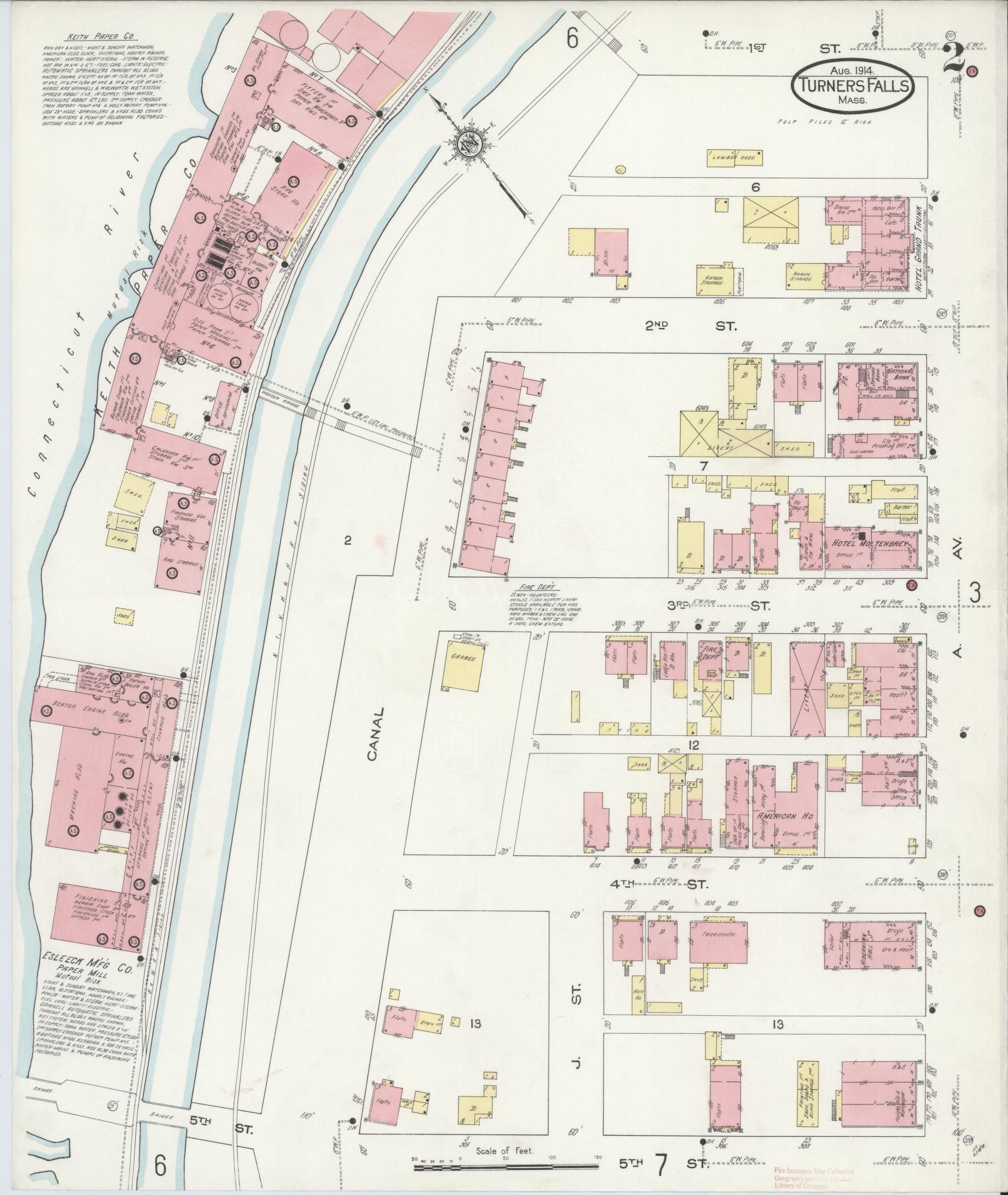 Sanborn Fire Insurance Map from Turners Falls, Franklin County, Massachusetts (1914), Sheet #0002 - Complete Map Set gallery image, historic Sanborn map, vintage wall art, Massachusetts Massachusetts