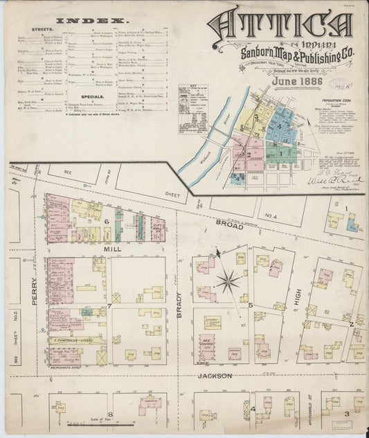 Sanborn Fire Insurance Map from Attica, Fountain County, Indiana. (1886) – Historic Sanborn Fire Insurance Map Print