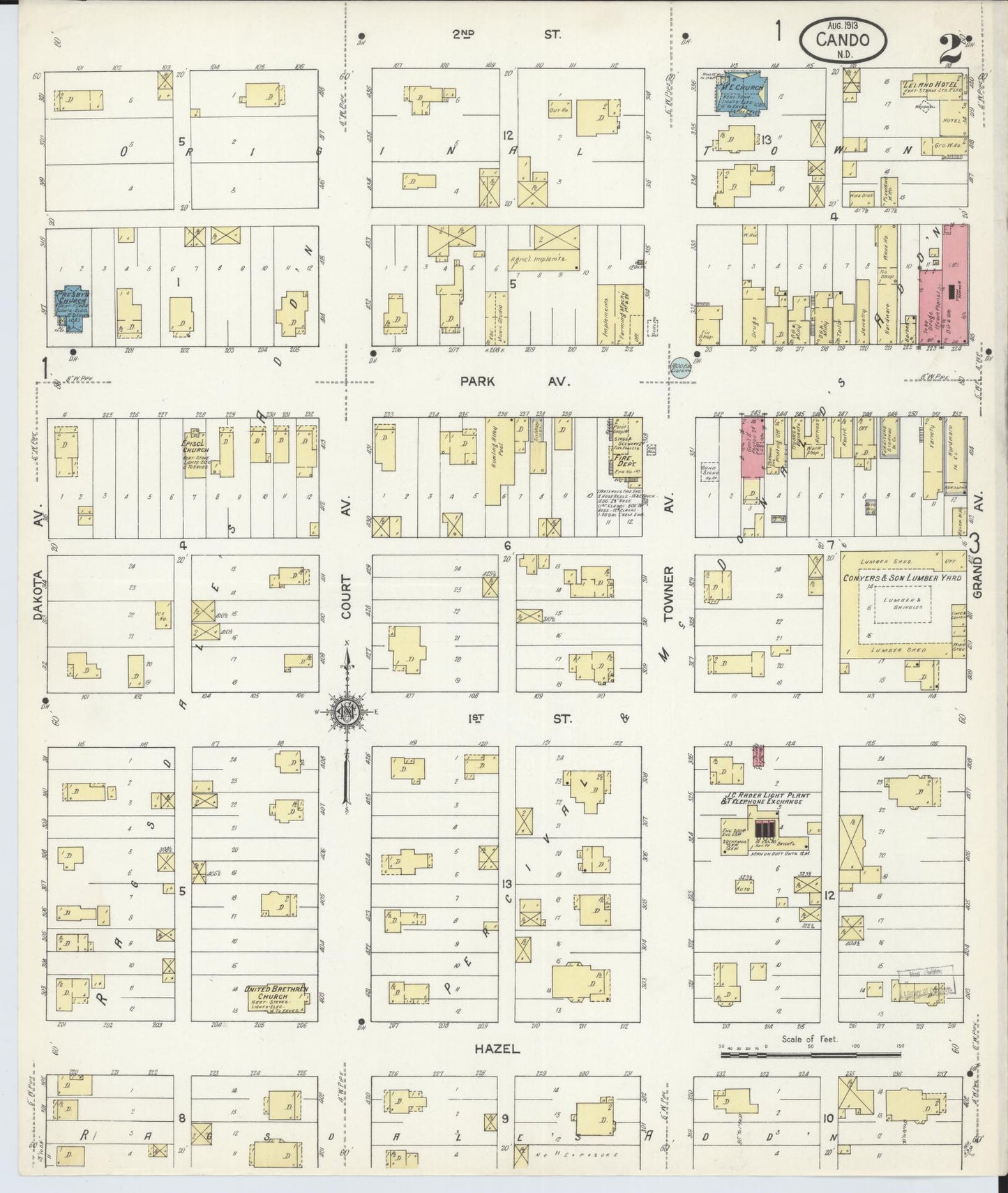 Sanborn Fire Insurance Map from Cando, Towner County, North Dakota (1913), Sheet #0002 - Complete Map Set gallery image, historic Sanborn map, vintage wall art, North Dakota North Dakota