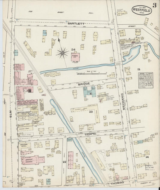 Sanborn Fire Insurance Map from Westfield, Hampden County, Massachusetts (1884), Sheet #0003 - Historic Sanborn Fire Insurance Map Print, vintage old map wall art, antique decor, genealogy gift, Massachusetts Massachusetts map