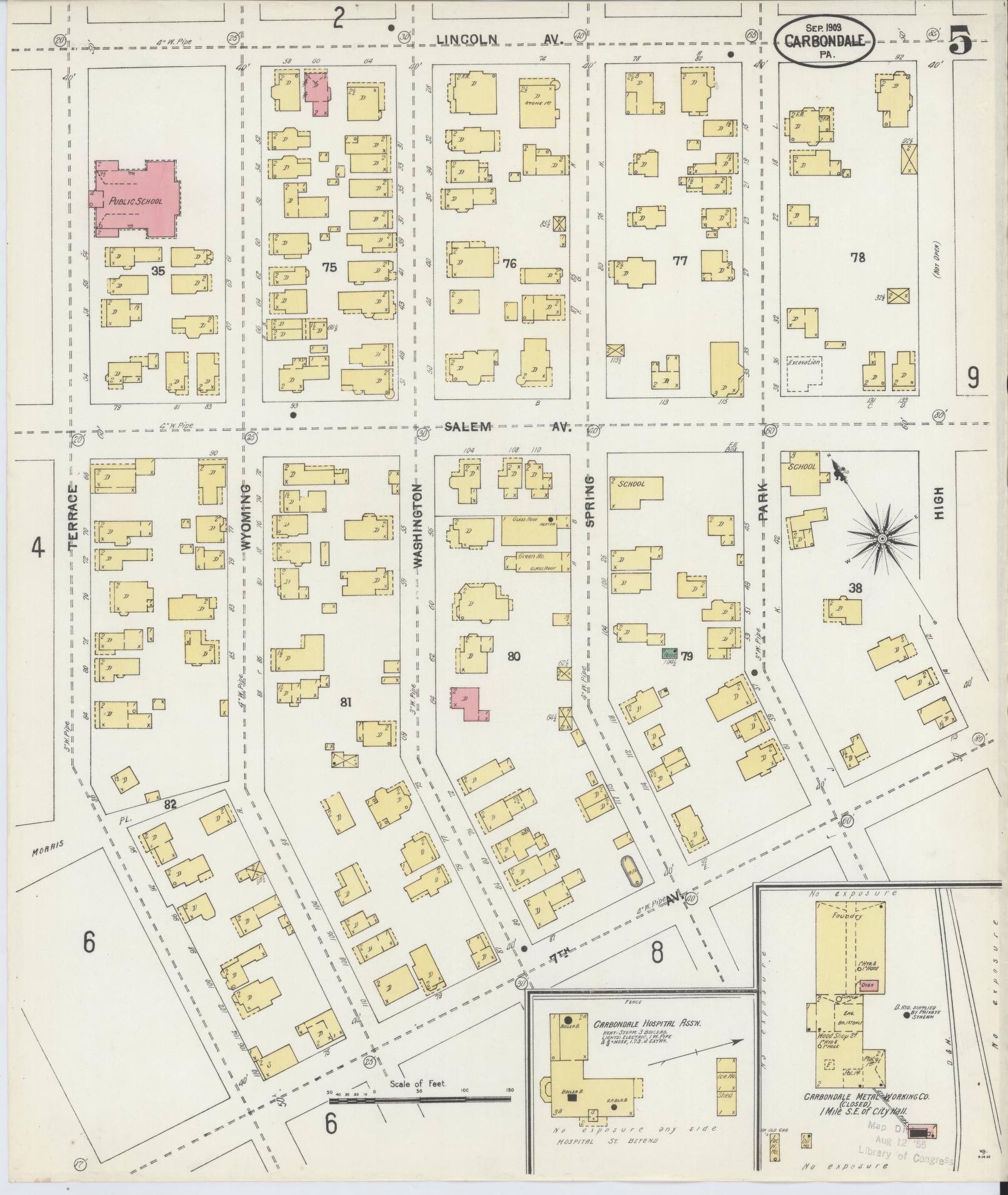 Sanborn Fire Insurance Map from Carbondale, Lackawanna County, Pennsylvania (1903), Sheet #0005 - Historic Sanborn Fire Insurance Map Print, vintage old map wall art, antique decor, genealogy gift, Pennsylvania Pennsylvania map