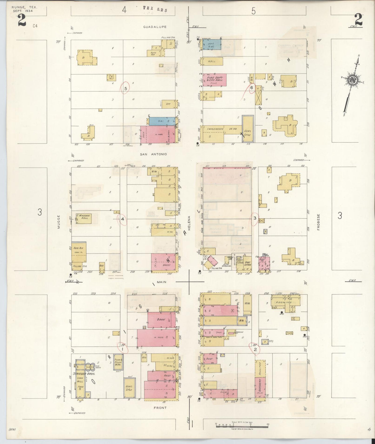 Sanborn Fire Insurance Map from Runge, Karnes County, Texas (1944), Sheet #0002 - Complete Map Set gallery image, historic Sanborn map, vintage wall art, Texas Texas