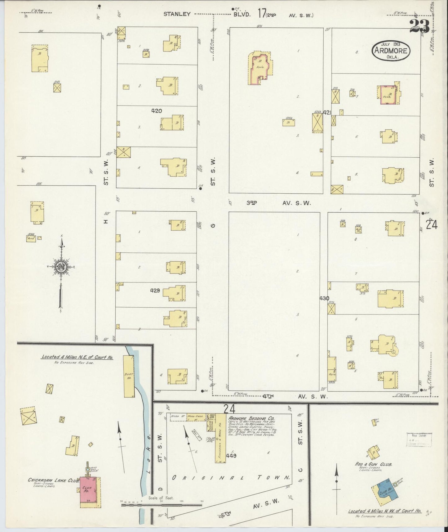 Sanborn Fire Insurance Map from Ardmore, Carter County, Oklahoma (1913), Sheet #0023 - Historic Sanborn Fire Insurance Map Print, vintage old map wall art, antique decor, genealogy gift, Oklahoma Oklahoma map