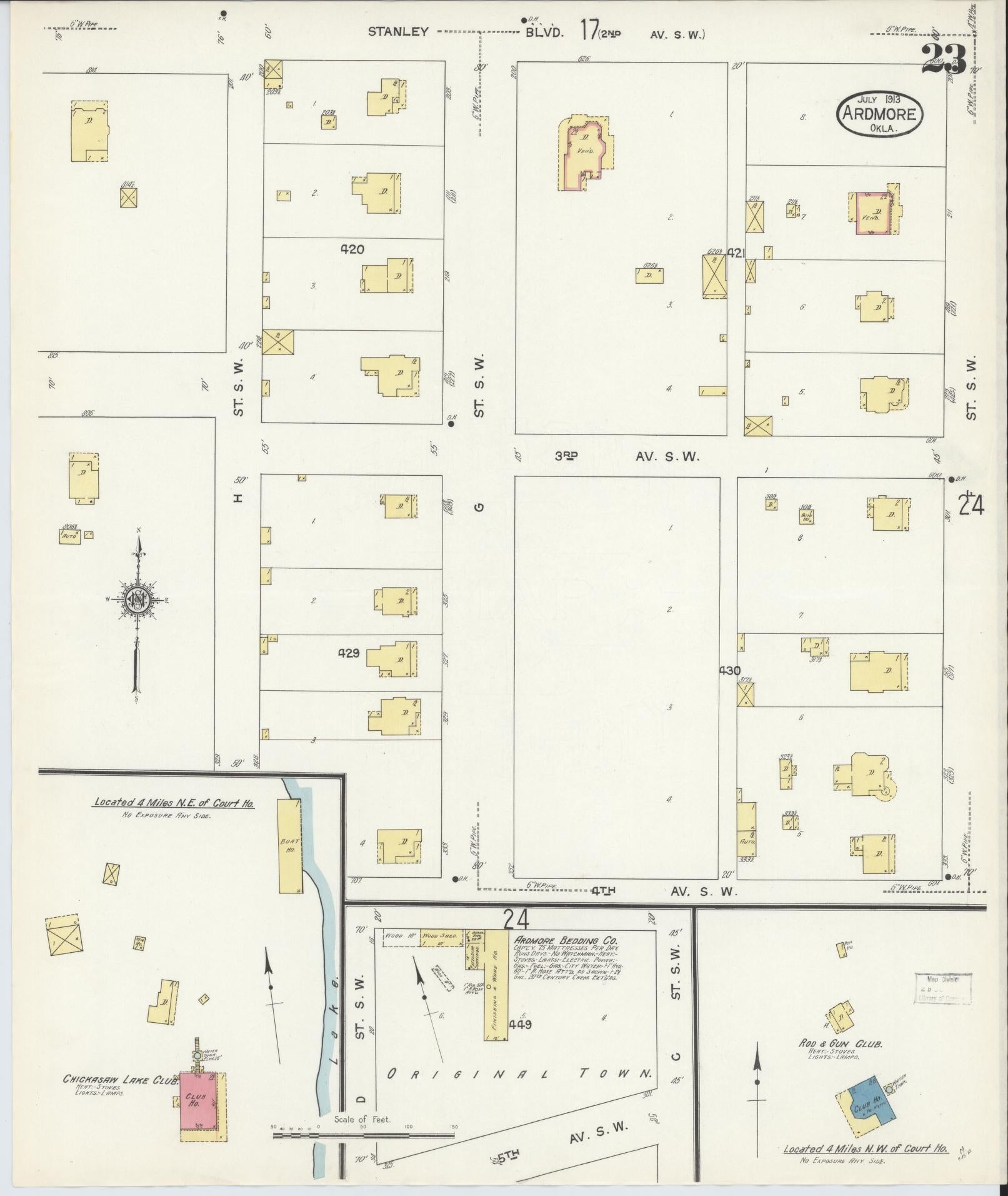 Sanborn Fire Insurance Map from Ardmore, Carter County, Oklahoma (1913), Sheet #0023 - Historic Sanborn Fire Insurance Map Print, vintage old map wall art, antique decor, genealogy gift, Oklahoma Oklahoma map