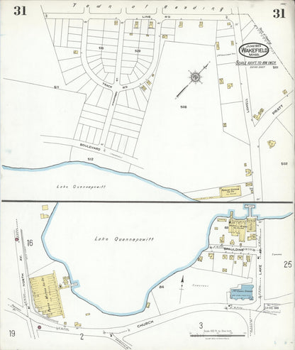 Sanborn Fire Insurance Map from Wakefield, Middlesex County, Massachusetts (1923), Sheet #0031 - Historic Sanborn Fire Insurance Map Print, vintage old map wall art, antique decor, genealogy gift, Massachusetts Massachusetts map