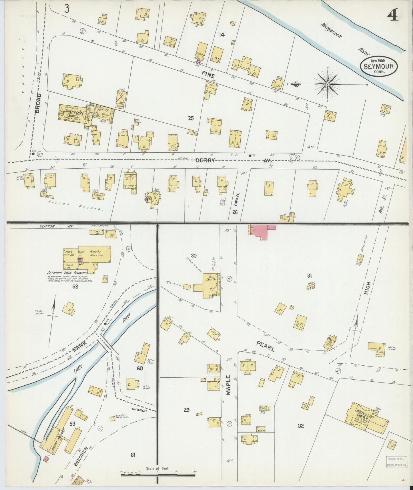 Sanborn Fire Insurance Map from Seymour, New Haven County, Connecticut (1900), Sheet #0004 - Complete Map Set gallery image, historic Sanborn map, vintage wall art, Connecticut Connecticut
