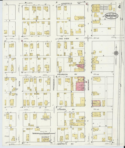 Sanborn Fire Insurance Map from Menominee, Menominee County, Michigan (1921), Sheet #0004 - Complete Map Set gallery image, historic Sanborn map, vintage wall art, Michigan Michigan