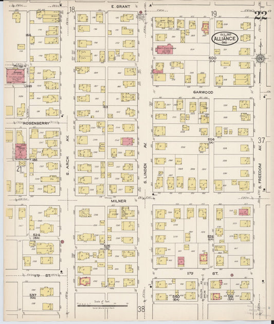 Sanborn Fire Insurance Map from Alliance, Stark County, Ohio (1921), Sheet #0022 - Historic Sanborn Fire Insurance Map Print, vintage old map wall art, antique decor, genealogy gift, Ohio Ohio map