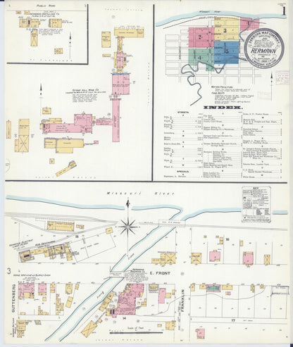 Sanborn Fire Insurance Map from Hermann, Gasconade County, Missouri (1908), Sheet #0001 - Historic Sanborn Fire Insurance Map Print, vintage old map wall art, antique decor, genealogy gift, Missouri Missouri map