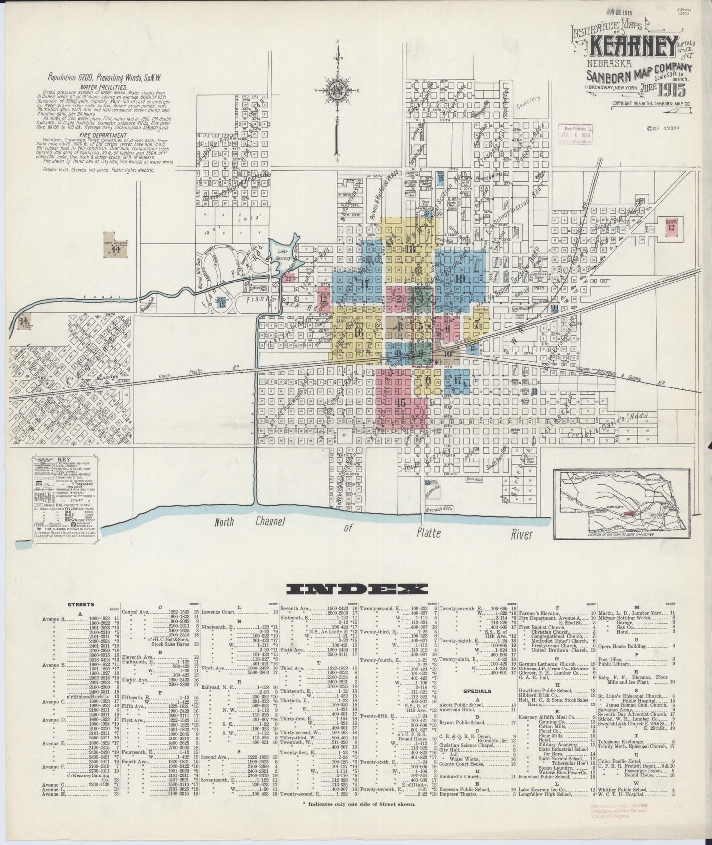 Sanborn Fire Insurance Map from Kearney, Buffalo County, Nebraska (1915), Sheet #0001 - Complete Map Set gallery image, historic Sanborn map, vintage wall art, Nebraska Nebraska