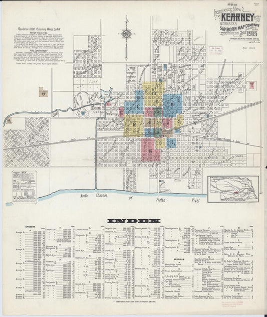 Sanborn Fire Insurance Map from Kearney, Buffalo County, Nebraska (1915), Sheet #0001 - Complete Map Set gallery image, historic Sanborn map, vintage wall art, Nebraska Nebraska