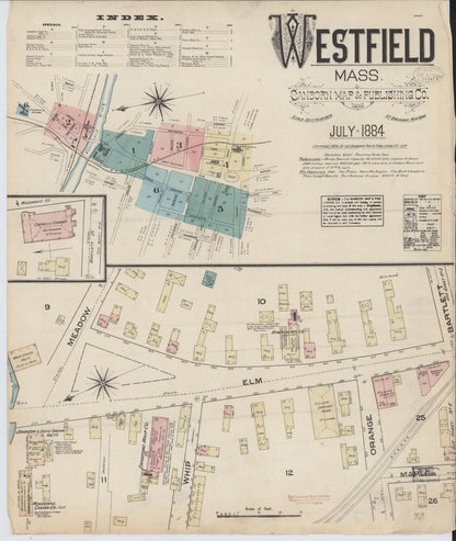 Sanborn Fire Insurance Map from Westfield, Hampden County, Massachusetts (1884), Sheet #0001 - Complete Map Set gallery image, historic Sanborn map, vintage wall art, Massachusetts Massachusetts