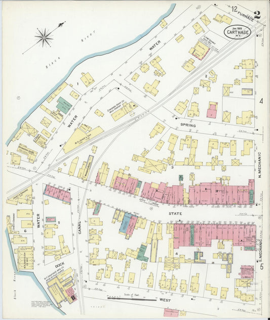 Sanborn Fire Insurance Map from Carthage, Jefferson County, New York (1908), Sheet #0002 - Historic Sanborn Fire Insurance Map Print, vintage old map wall art, antique decor, genealogy gift, New York New York map