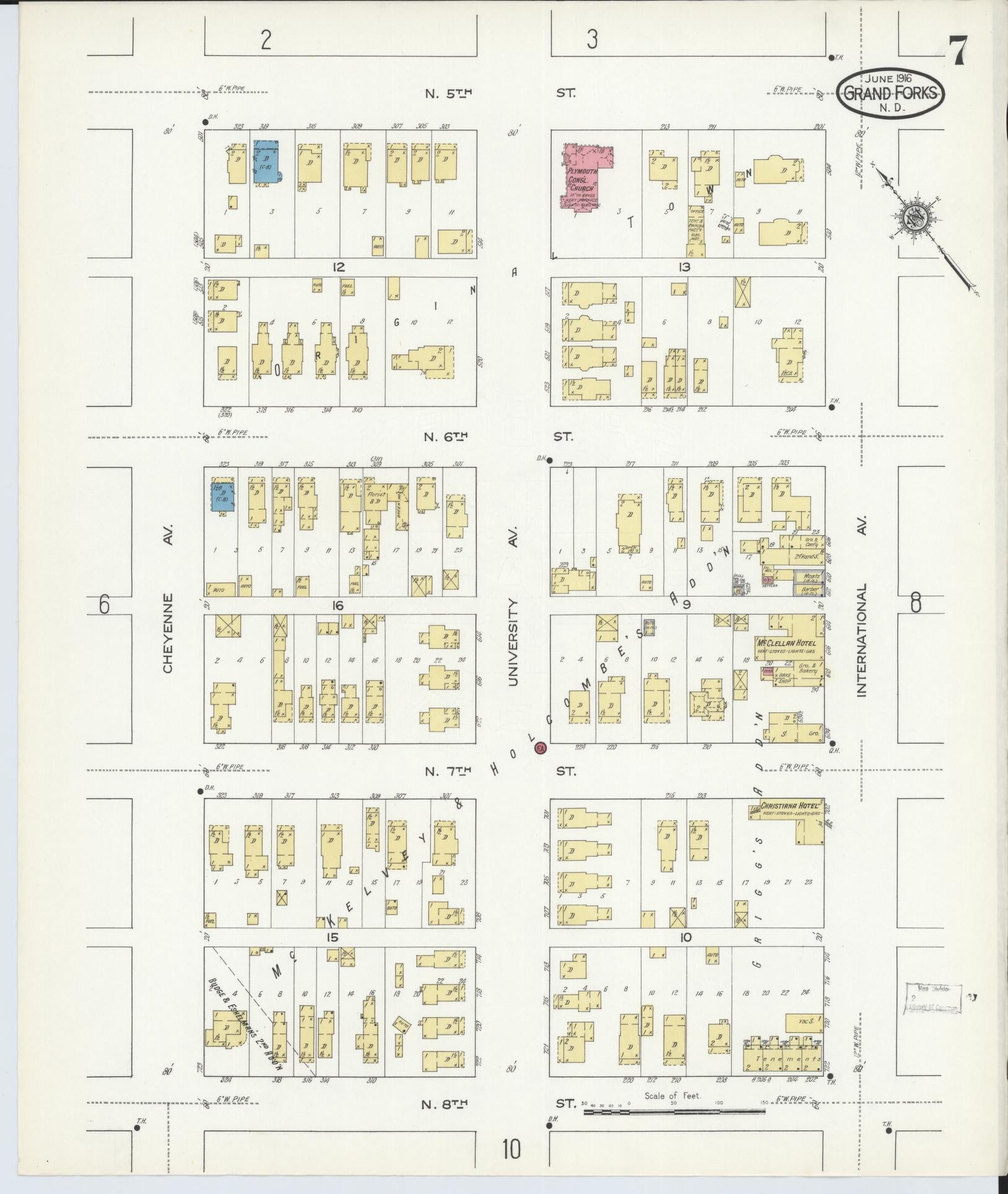 Sanborn Fire Insurance Map from Grand Forks, Grand Forks County, North Dakota (1916), Sheet #0007 - Complete Map Set gallery image, historic Sanborn map, vintage wall art, North Dakota North Dakota