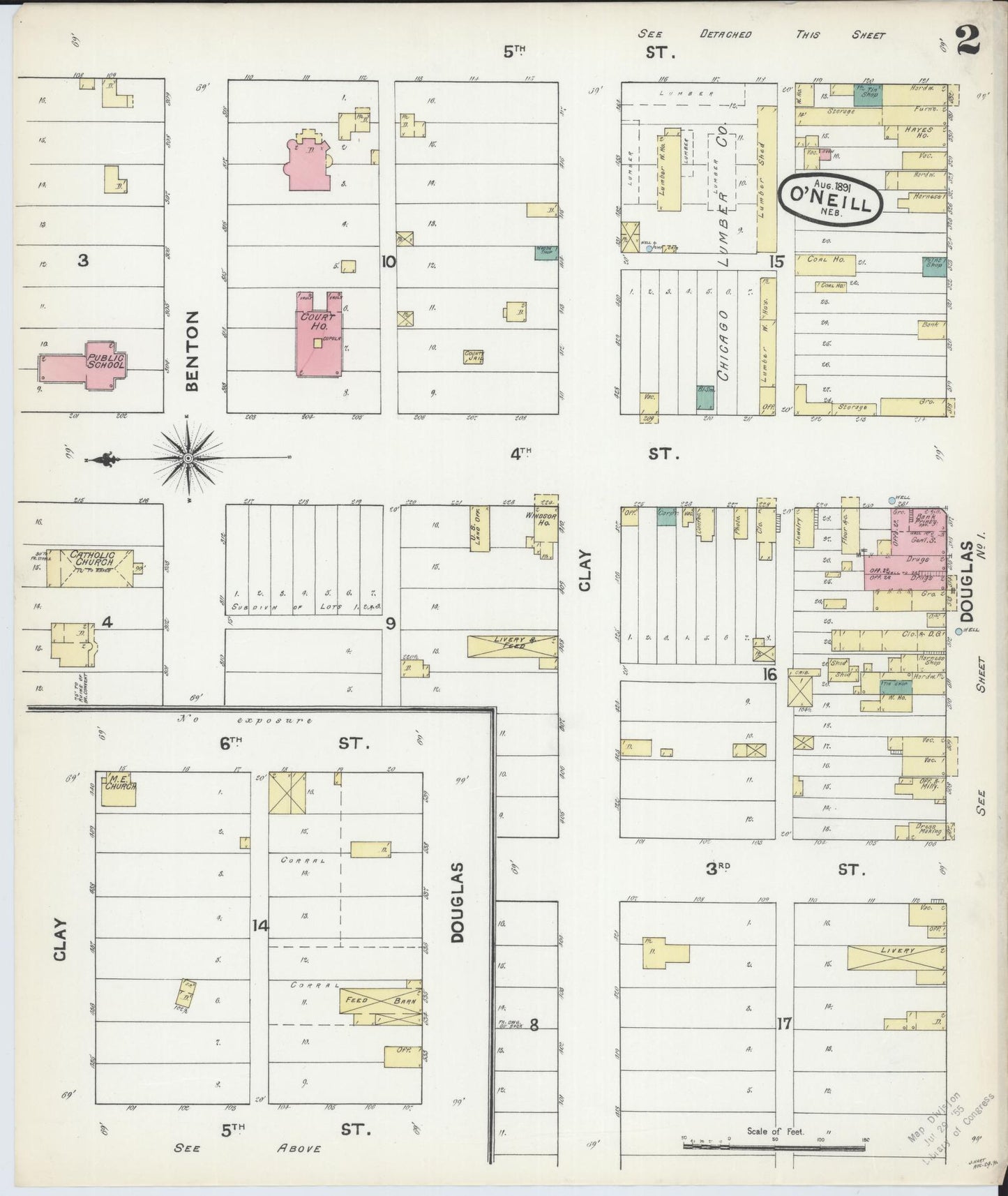 Sanborn Fire Insurance Map from O'Neill, Holt County, Nebraska (1891), Sheet #0002 - Complete Map Set gallery image, historic Sanborn map, vintage wall art, Nebraska Nebraska