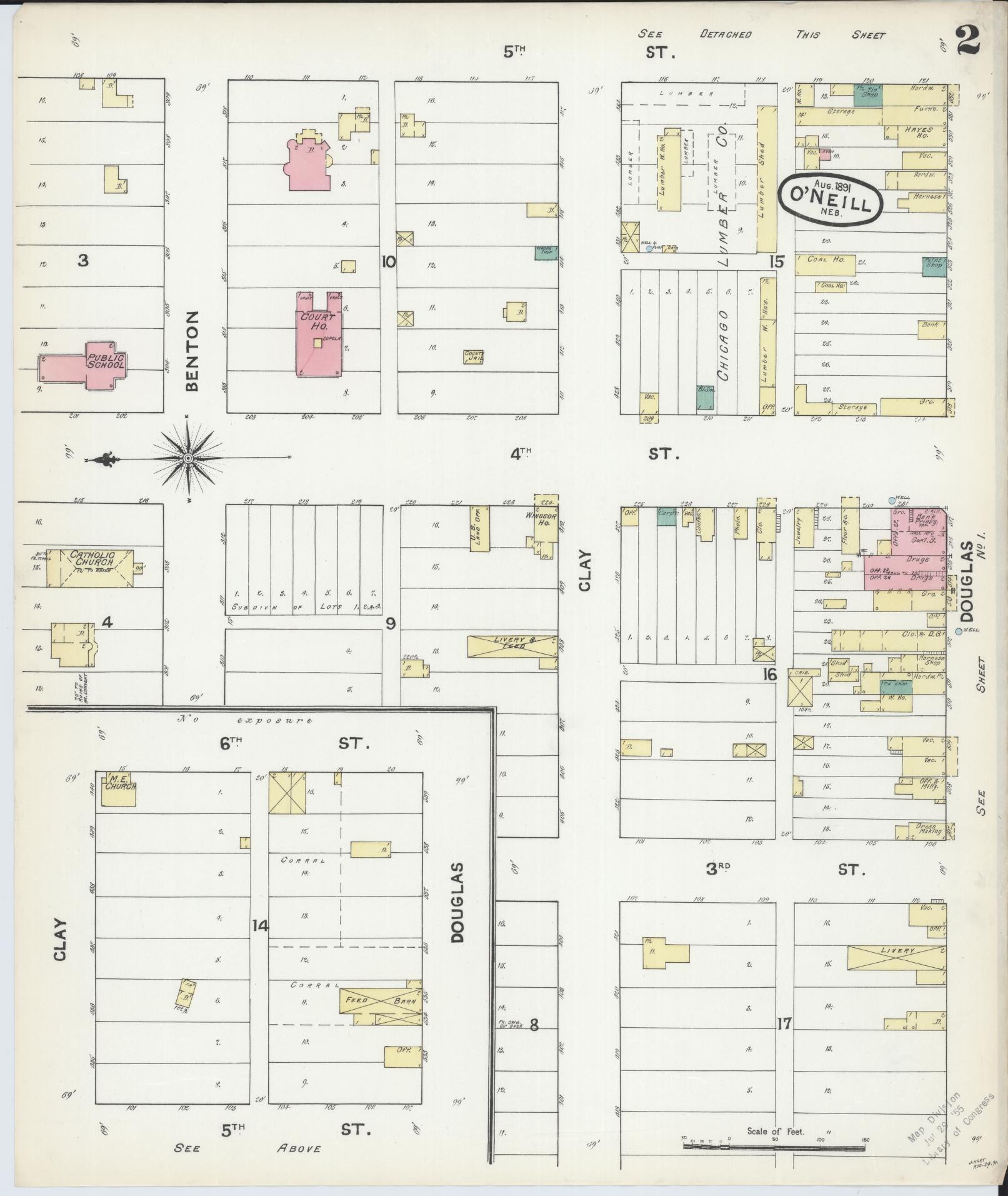 Sanborn Fire Insurance Map from O'Neill, Holt County, Nebraska (1891), Sheet #0002 - Complete Map Set gallery image, historic Sanborn map, vintage wall art, Nebraska Nebraska
