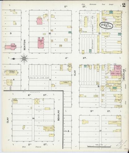 Sanborn Fire Insurance Map from O'Neill, Holt County, Nebraska (1891), Sheet #0002 - Complete Map Set gallery image, historic Sanborn map, vintage wall art, Nebraska Nebraska