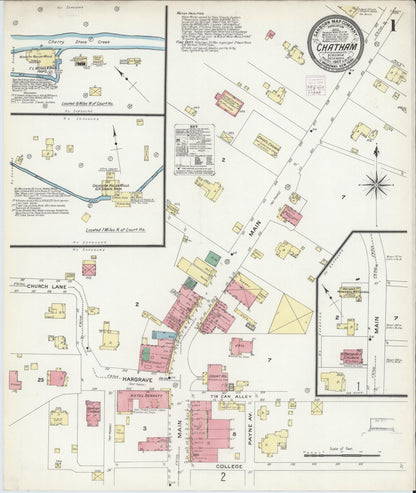 Sanborn Fire Insurance Map from Chatham, Pittsylvania County, Virginia (1907), Sheet #0001 - Historic Sanborn Fire Insurance Map Print, vintage old map wall art, antique decor, genealogy gift, Virginia Virginia map