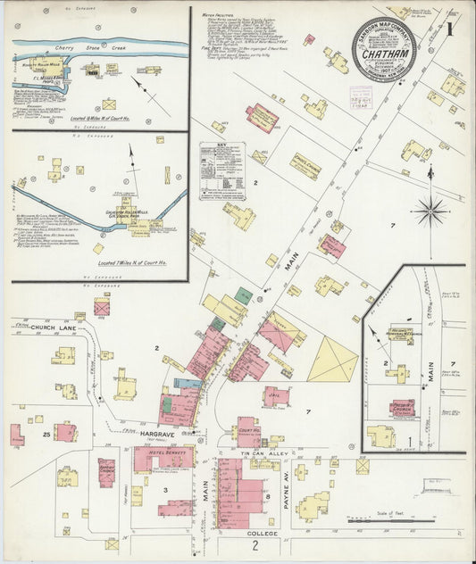 Sanborn Fire Insurance Map from Chatham, Pittsylvania County, Virginia (1907), Sheet #0001 - Historic Sanborn Fire Insurance Map Print, vintage old map wall art, antique decor, genealogy gift, Virginia Virginia map