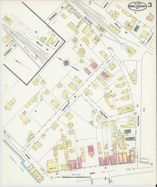 Sanborn Fire Insurance Map from Middleburgh, Schoharie County, New York (1909), Sheet #0003 - Historic Sanborn Fire Insurance Map Print, vintage old map wall art, antique decor, genealogy gift, New York New York map