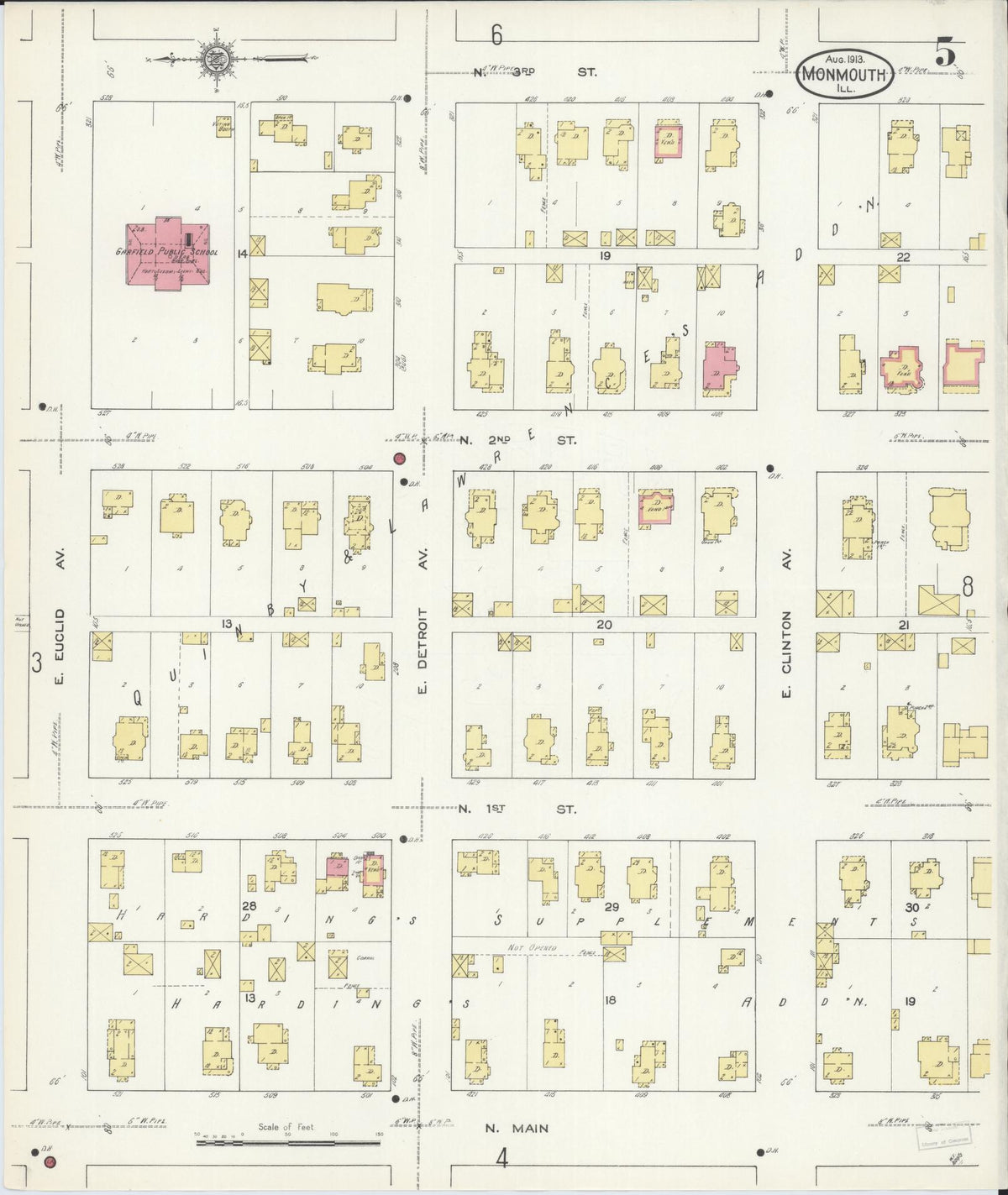 Sanborn Fire Insurance Map from Monmouth, Warren County, Illinois (1913), Sheet #0005 - Historic Sanborn Fire Insurance Map Print, vintage old map wall art, antique decor, genealogy gift, Illinois Illinois map