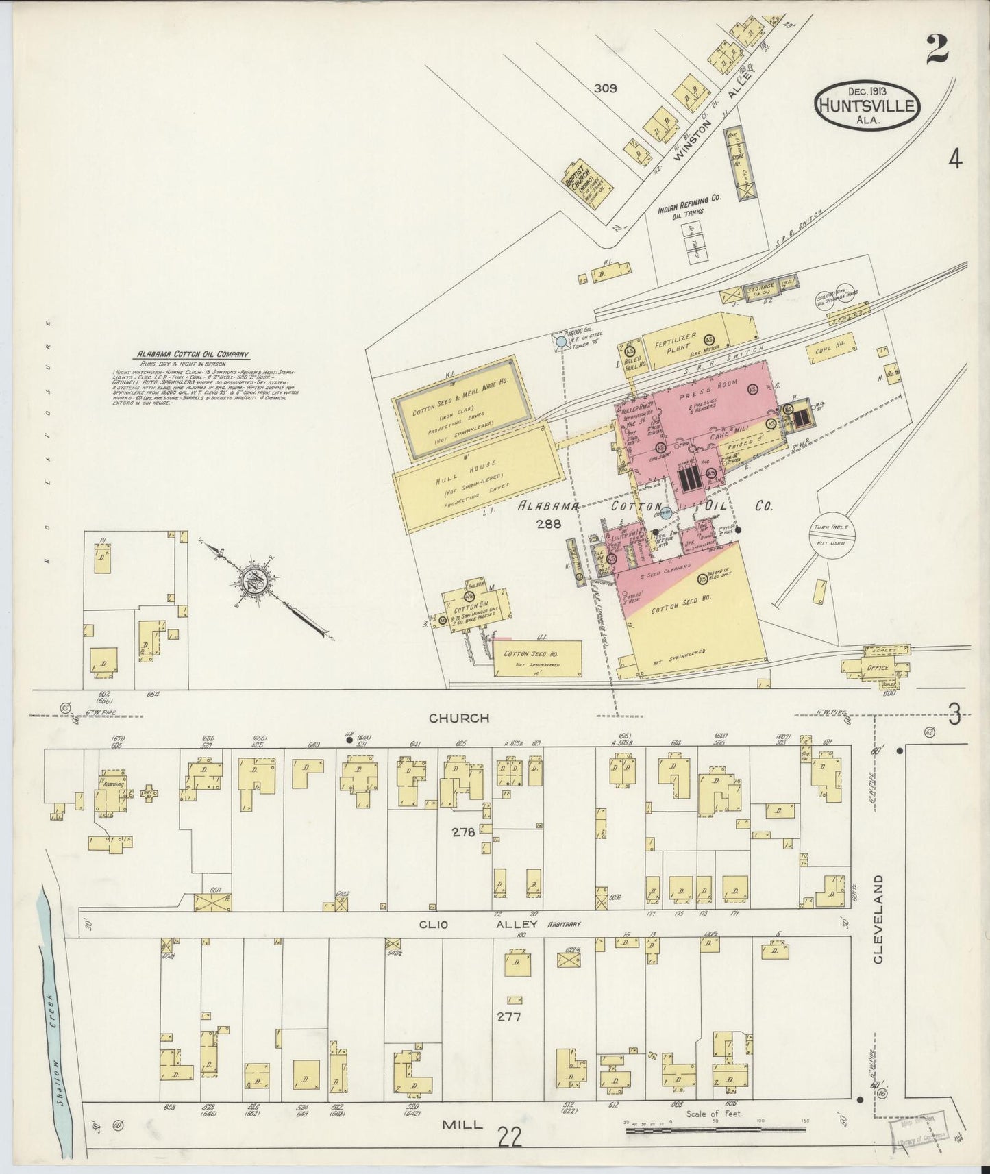 Sanborn Fire Insurance Map from Huntsville, Madison County, Alabama (1913), Sheet #0002 - Complete Map Set gallery image, historic Sanborn map, vintage wall art, Alabama Alabama