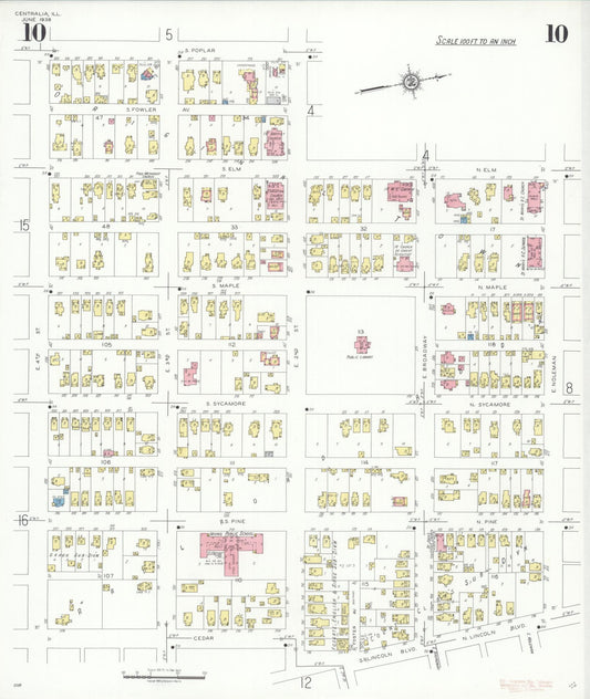 Sanborn Fire Insurance Map from Centralia, Marion, Clinton, Jefferson, and Washington Counties, Illinois (1938), Sheet #0010 - Historic Sanborn Fire Insurance Map Print, vintage old map wall art, antique decor, genealogy gift, Illinois Illinois map
