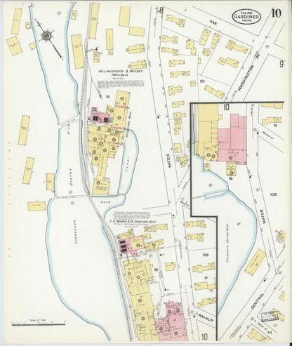 Sanborn Fire Insurance Map from Gardiner, Kennebec County, Maine (1910), Sheet #0010 - Complete Map Set gallery image, historic Sanborn map, vintage wall art, Maine Maine