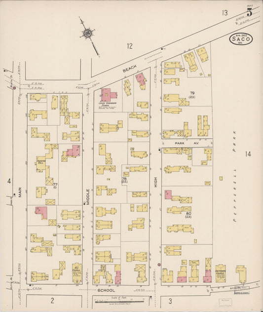Sanborn Fire Insurance Map from Saco, York County, Maine (1922), Sheet #0005 - Historic Sanborn Fire Insurance Map Print, vintage old map wall art, antique decor, genealogy gift, Maine Maine map