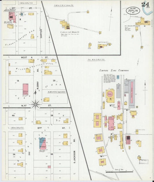 Sanborn Fire Insurance Map from Joplin, Jasper County, Missouri (1900), Sheet #0024 - Historic Sanborn Fire Insurance Map Print, vintage old map wall art, antique decor, genealogy gift, Missouri Missouri map