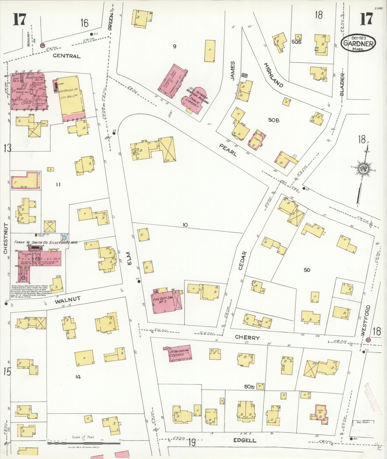 Sanborn Fire Insurance Map from Gardner, Worcester County, Massachusetts (1923), Sheet #0017 - Complete Map Set gallery image, historic Sanborn map, vintage wall art, Massachusetts Massachusetts