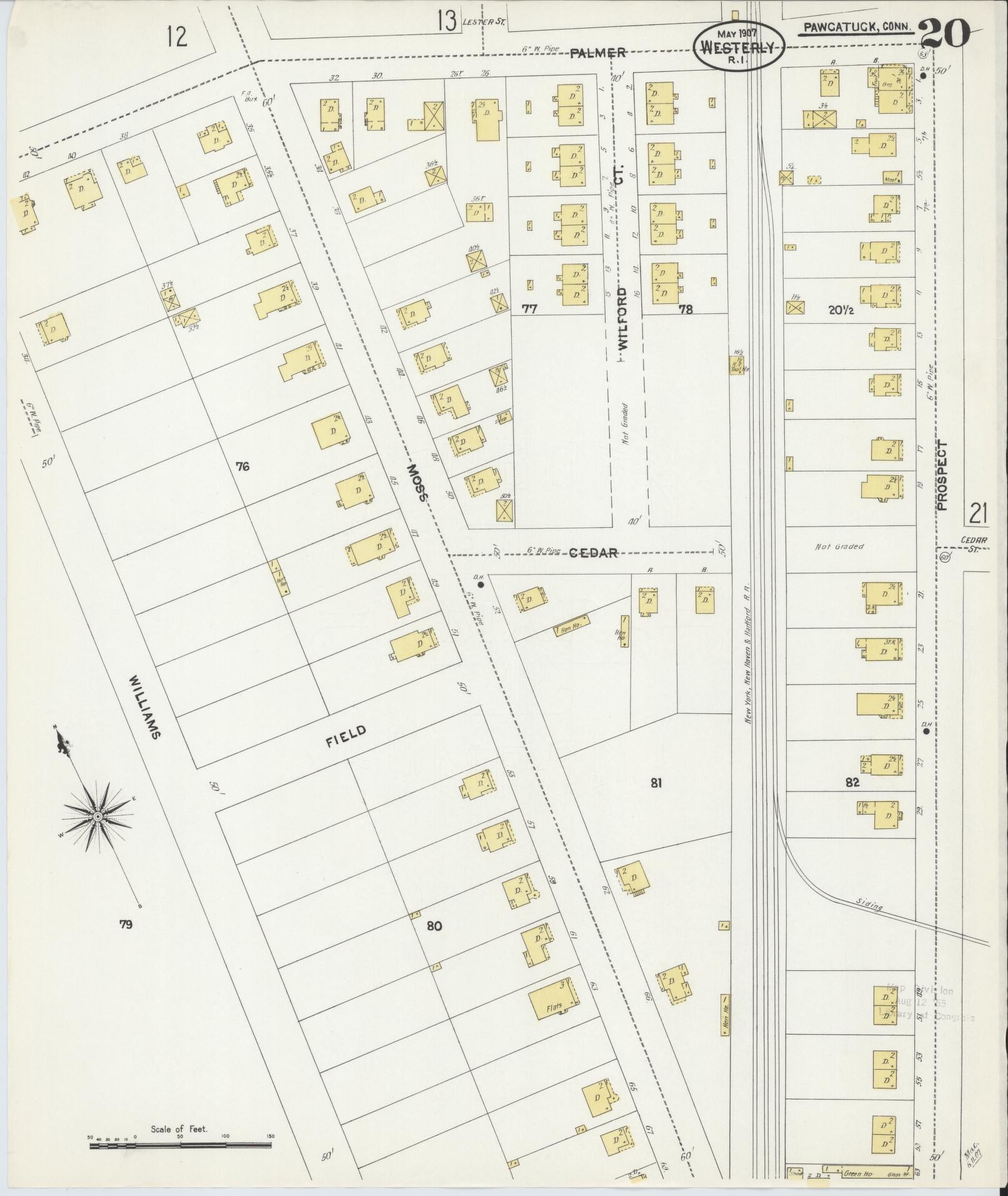 Sanborn Fire Insurance Map from Westerly, Washington County, Rhode Island (1907), Sheet #0020 - Historic Sanborn Fire Insurance Map Print, vintage old map wall art, antique decor, genealogy gift, Rhode Island Rhode Island map
