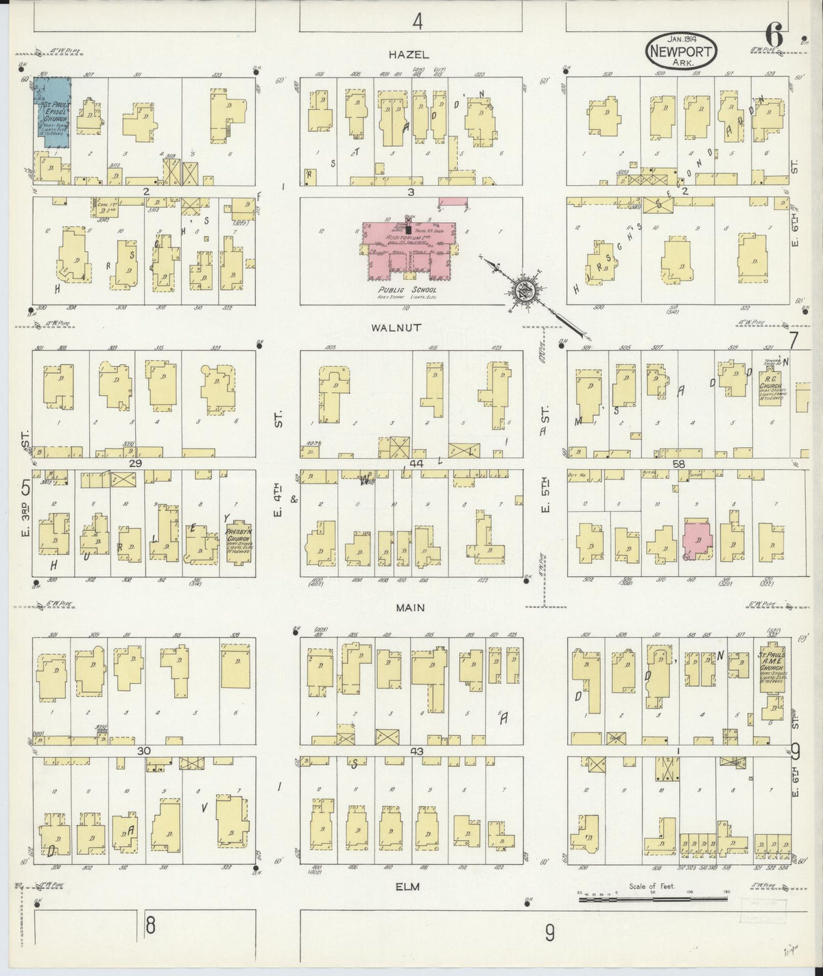 Sanborn Fire Insurance Map from Newport, Jackson County, Arkansas (1914), Sheet #0006 - Complete Map Set gallery image, historic Sanborn map, vintage wall art, Arkansas Arkansas