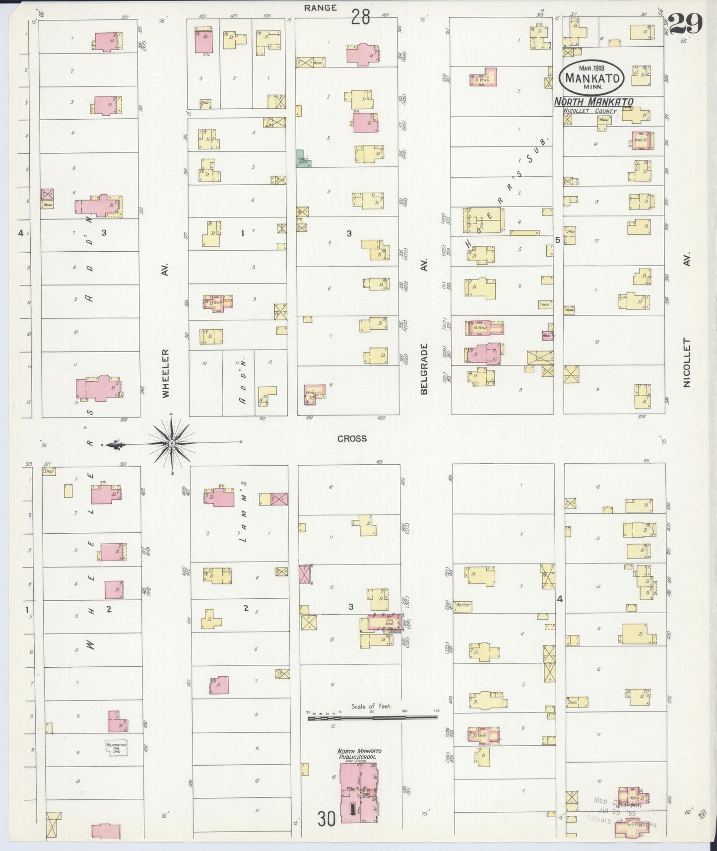 Sanborn Fire Insurance Map from Mankato, Blue Earth County, Minnesota (1908), Sheet #0029 - Historic Sanborn Fire Insurance Map Print, vintage old map wall art, antique decor, genealogy gift, Minnesota Minnesota map