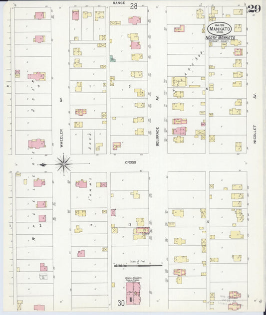 Sanborn Fire Insurance Map from Mankato, Blue Earth County, Minnesota (1908), Sheet #0029 - Historic Sanborn Fire Insurance Map Print, vintage old map wall art, antique decor, genealogy gift, Minnesota Minnesota map