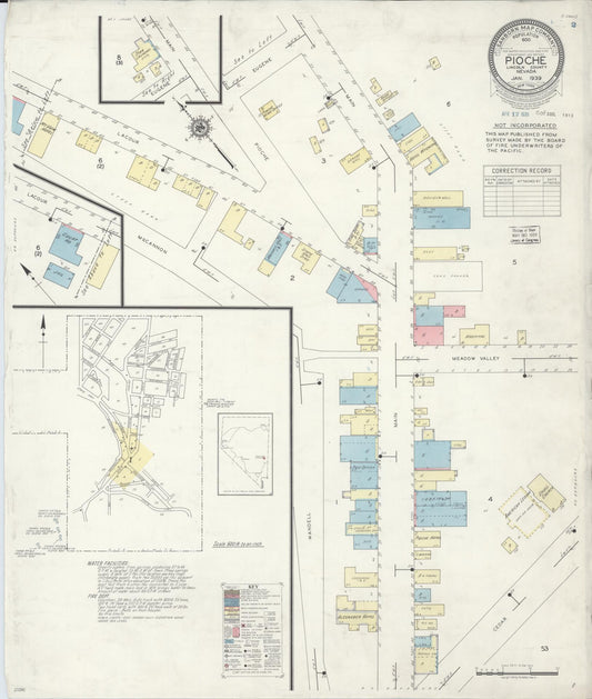 Sanborn Fire Insurance Map from Pioche, Lincoln County, Nevada (1939), Sheet #0001 - Historic Sanborn Fire Insurance Map Print, vintage old map wall art, antique decor, genealogy gift, Nevada Nevada map