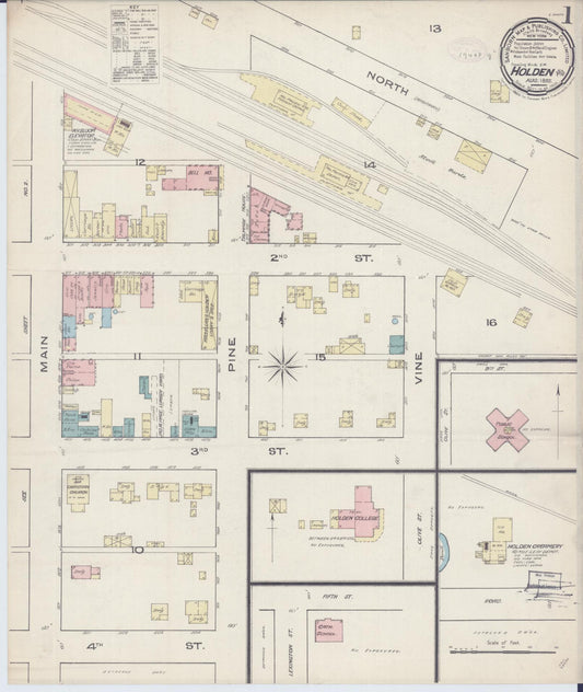 Sanborn Fire Insurance Map from Holden, Johnson County, Missouri (1885), Sheet #0001 - Complete Map Set gallery image, historic Sanborn map, vintage wall art, Missouri Missouri