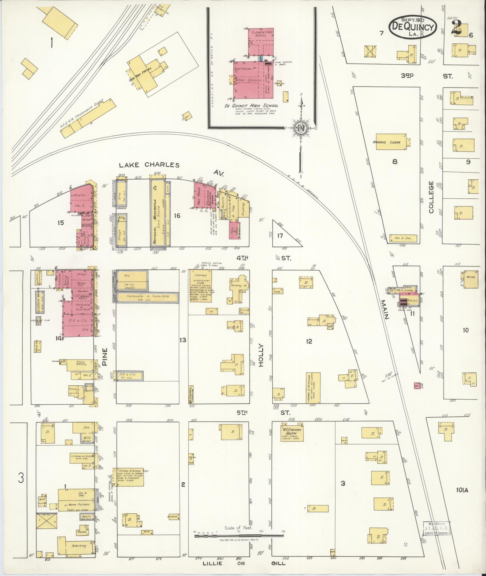 Sanborn Fire Insurance Map from De Quincy, Calcasieu Parish, Louisiana (1921), Sheet #0002 - Complete Map Set gallery image, historic Sanborn map, vintage wall art, Louisiana Louisiana