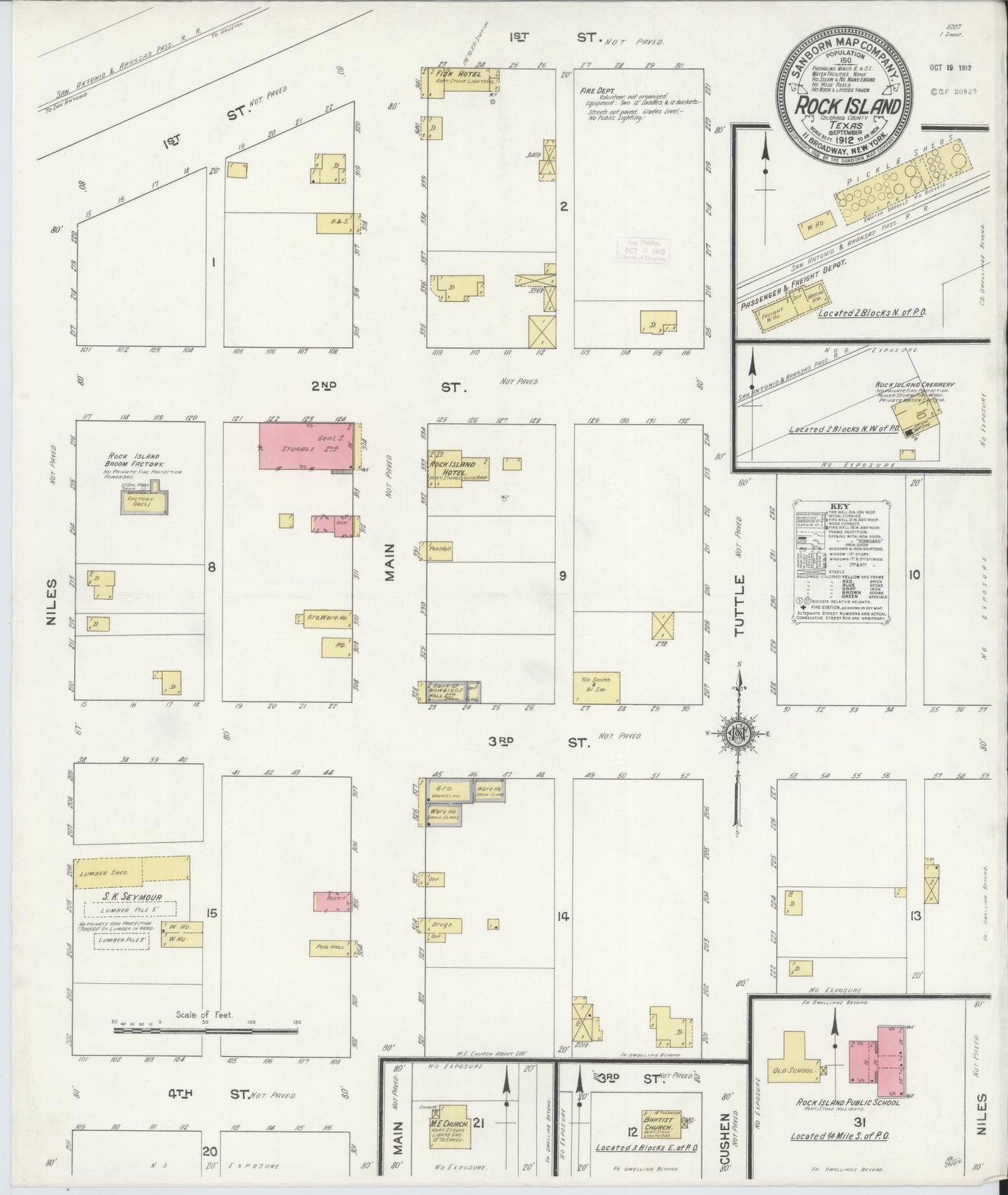 Sanborn Fire Insurance Map from Rock Island, Colorado County, Texas (1912), Sheet #0001 - Historic Sanborn Fire Insurance Map Print, vintage old map wall art, antique decor, genealogy gift, Rock Island Colorado map