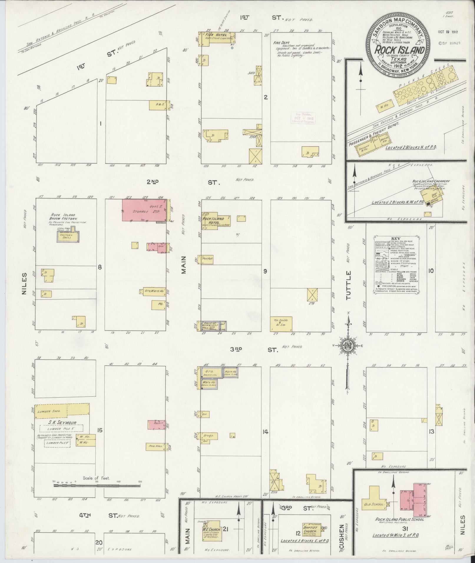 Sanborn Fire Insurance Map from Rock Island, Colorado County, Texas (1912), Sheet #0001 - Historic Sanborn Fire Insurance Map Print, vintage old map wall art, antique decor, genealogy gift, Rock Island Colorado map